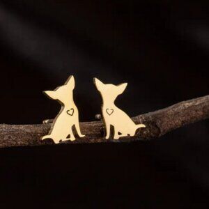 Chihuahua Heart Stainless Steal Stud Earrings NWT